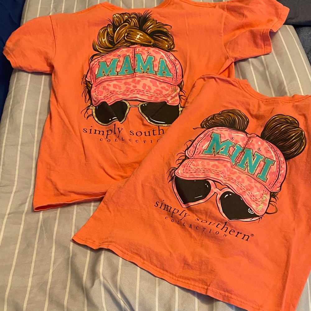 Simply Southern Vibrant Orange Mama and Mini Tees